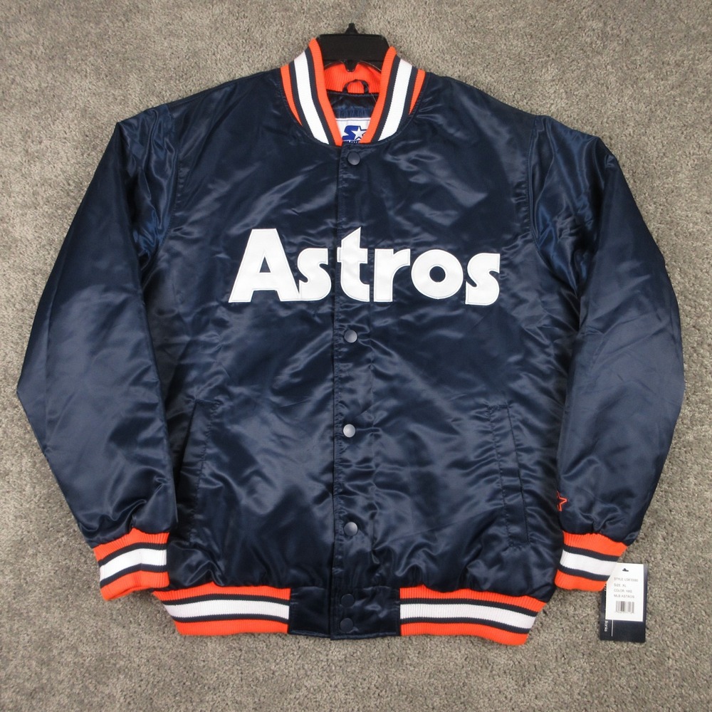 Houston Astros Jacket Mens XL Blue Starter Satin Bomber Quilted Baseball MLB NEW